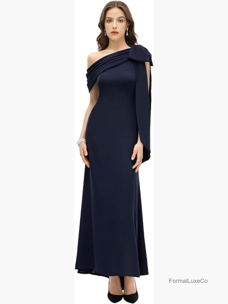 One Shoulder Sheath Dress Sleeveless Bow Detail Cocktail Dress